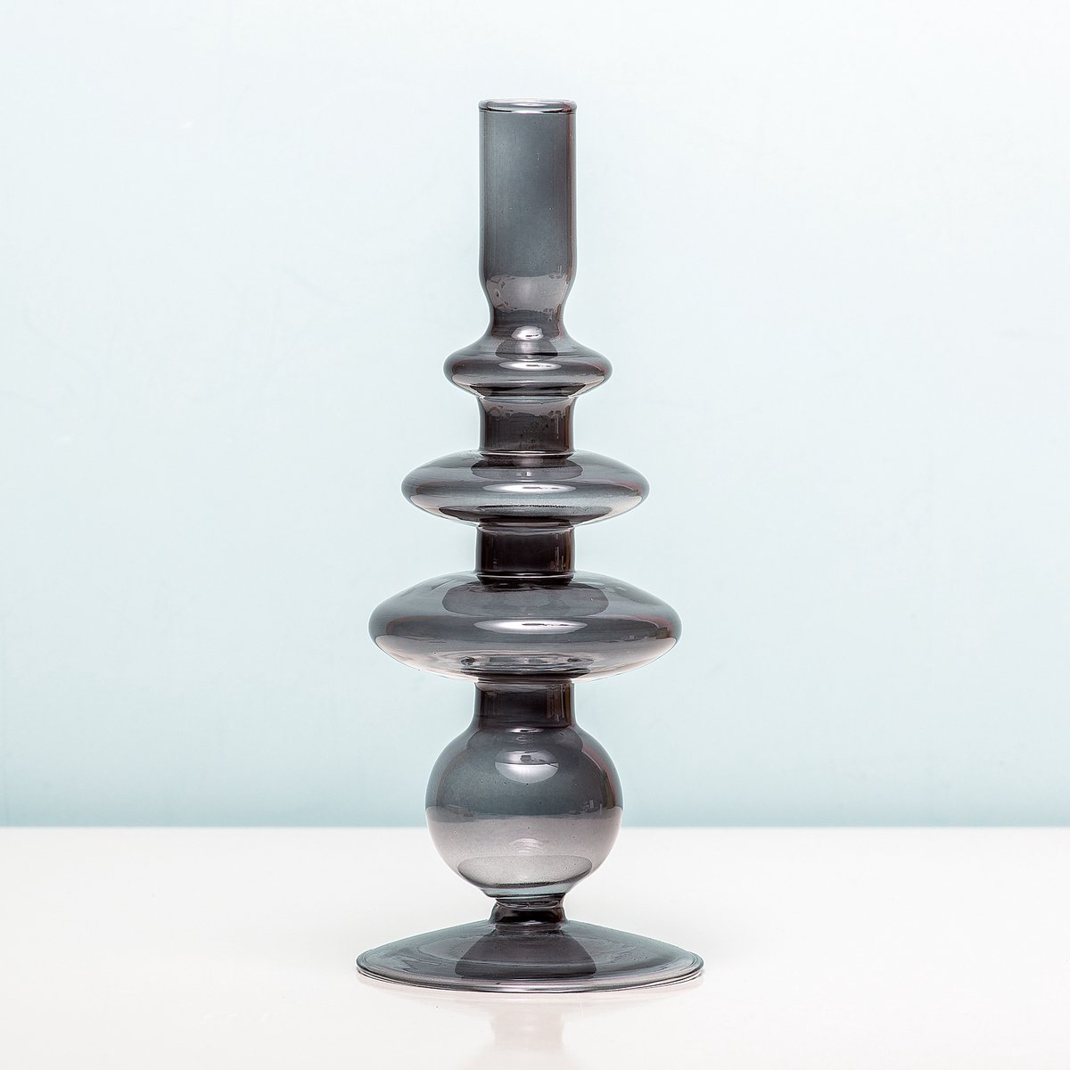 Kandelaar - Glas Ringen Zwart Groot
