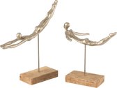 J-Line Figuur Zwemmer Poly/Mango Hout Zilver Assortiment Van 2