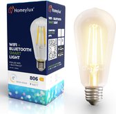HOMEYLUX - Smart E27 LED filament lamp - Edison vorm (ST64) - WiFi & Bluetooth slimme gloeilamp - 806 lumen - 7 Watt - Warm wit tot koud wit - Slimme LED lampen - te bedienen via Google Home,