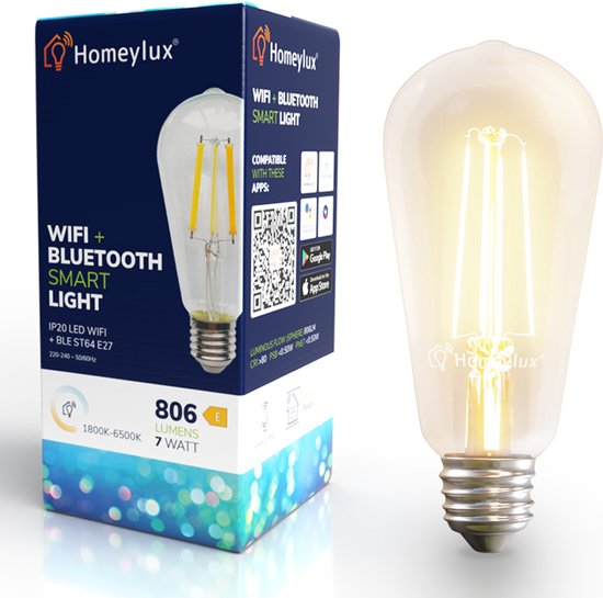 HOMEYLUX - Ampoule à filament LED Smart E27 - Forme Edison (ST64) - Ampoule...  | bol.com