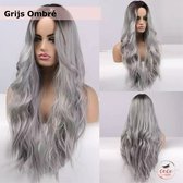 Grijs Blond Pruik - Ombré Ash Kleur - Pruiken Dames - Wig - One-Size - Verstelbaar - Lang Golvend Haar - 70 cm