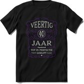 40 Jaar Legendarisch Gerijpt T-Shirt | Paars - Grijs | Grappig Verjaardag en Feest Cadeau Shirt | Dames - Heren - Unisex | Tshirt Kleding Kado | - Zwart - M