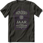 100 Jaar Legendarisch Gerijpt T-Shirt | Paars - Grijs | Grappig Verjaardag en Feest Cadeau Shirt | Dames - Heren - Unisex | Tshirt Kleding Kado | - Donker Grijs - M