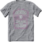 30 Jaar Legendarisch Gerijpt T-Shirt | Roze - Grijs | Grappig Verjaardag en Feest Cadeau Shirt | Dames - Heren - Unisex | Tshirt Kleding Kado | - Donker Grijs - Gemaleerd - S