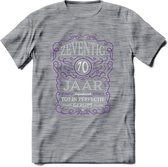 70 Jaar Legendarisch Gerijpt T-Shirt | Paars - Grijs | Grappig Verjaardag en Feest Cadeau Shirt | Dames - Heren - Unisex | Tshirt Kleding Kado | - Donker Grijs - Gemaleerd - XXL