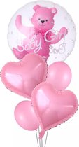 4D Transparante Ballon- Beer- Baby Girl- Geboorte- Gender Reveal- Roze- 5-delig