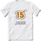 15 Jaar Feest T-Shirt | Goud - Zilver | Grappig Verjaardag Cadeau Shirt | Dames - Heren - Unisex | Tshirt Kleding Kado | - Wit - L