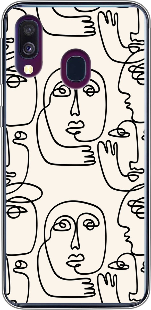 Telefoonhoesje Geschikt voor Samsung Galaxy A40 hoesje - Gezicht - Patronen - Line art - Siliconen Telefoonhoesje Telefoonhoesje