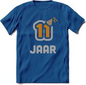11 Jaar Feest T-Shirt | Goud - Zilver | Grappig Verjaardag Cadeau Shirt | Dames - Heren - Unisex | Tshirt Kleding Kado | - Donker Blauw - S