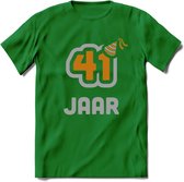 41 Jaar Feest T-Shirt | Goud - Zilver | Grappig Verjaardag Cadeau Shirt | Dames - Heren - Unisex | Tshirt Kleding Kado | - Donker Groen - XXL