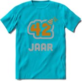 42 Jaar Feest T-Shirt | Goud - Zilver | Grappig Verjaardag Cadeau Shirt | Dames - Heren - Unisex | Tshirt Kleding Kado | - Blauw - XL