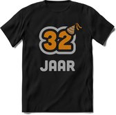 32 Jaar Feest T-Shirt | Goud - Zilver | Grappig Verjaardag Cadeau Shirt | Dames - Heren - Unisex | Tshirt Kleding Kado | - Zwart - S