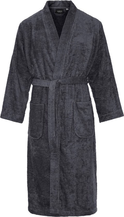 Kimono coton éponge – modèle long – unisexe – peignoir femme – peignoir homme – sauna – gris foncé – S/M