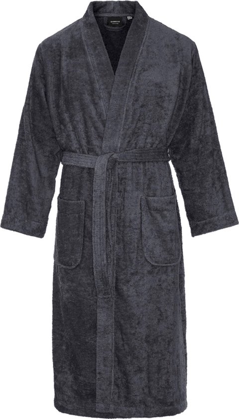 Kimono badstof katoen – lang model – unisex – badjas dames – badjas heren – 100% katoen - sauna – donkergrijs – S/M