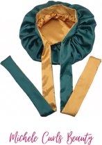 Satijnen Slaapmuts - Hair Bonnet - Haar bonnet van Satijn - Satin bonnet - Emerald - Amber Goud