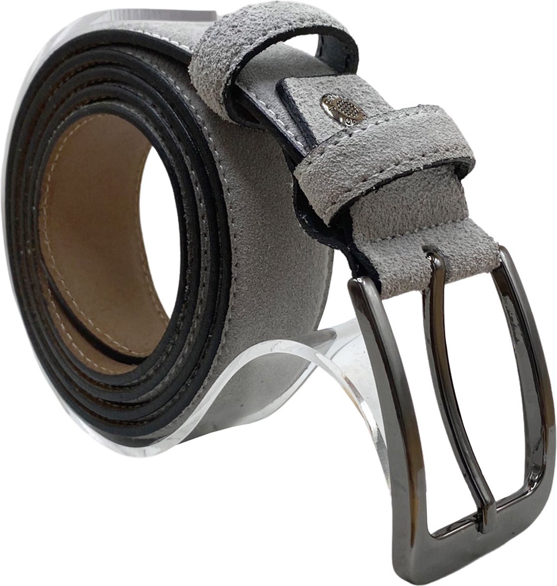 Riem Heren - Riem Dames - 3.5 cm - Grijs Suede Leer - Totale Riem Lengte 125 cm (Taillemaat tot 105 cm)