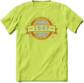 Premium Since 1947 T-Shirt | Zilver - Goud | Grappig Verjaardag en Feest Cadeau Shirt | Dames - Heren - Unisex | Tshirt Kleding Kado | - Groen - 3XL