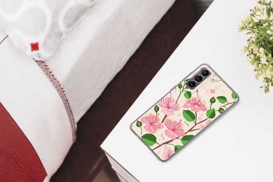 Coque Samsung Galaxy S21 Plus - Bloem - Rose - Feuille - Motif - Coque de téléphone en Siliconen