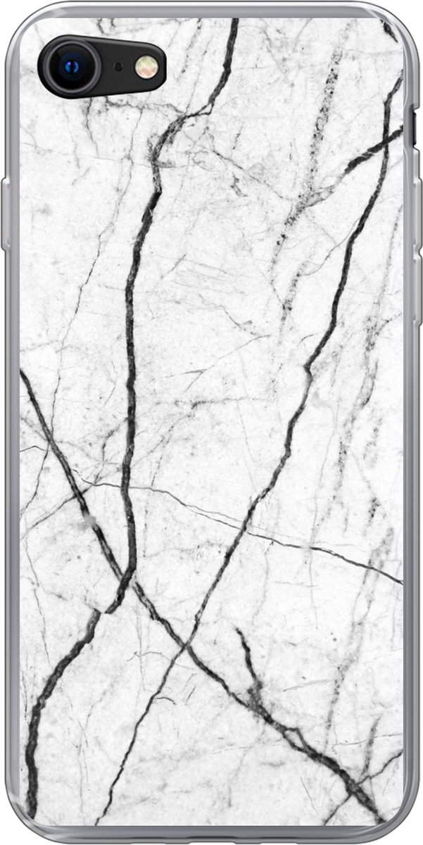 Telefoonhoesje Geschikt voor iPhone 7 hoesje - Marmer print - Zwart - Wit - Siliconen Telefoonhoesje Telefoonhoesje