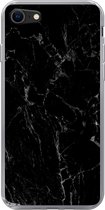 Geschikt voor iPhone 8 hoesje - Marmer print - Zwart - Natuursteen - Siliconen Telefoonhoesje