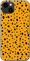 Geschikt voor iPhone 13 mini hoesje - Stippen - Oranje - Zwart - Siliconen Telefoonhoesje