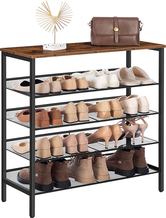 schoen organisator met platte en schuine verstelbare, plank voor 16 paar, duurzaam en stabiel, schoenenrek voor entree, hal, kast, slaapzaal, industriële EBF01XJ01