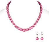 KAYEE - Parelketting en oorbellen van Swarovski parels - donkerroze - 45cm