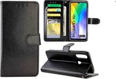 LuxeBass Hoesje geschikt voor Huawei Y6P - Bookcase Zwart - portemonnee hoesje - telefoonhoes - gsm hoes - telefoonhoesjes