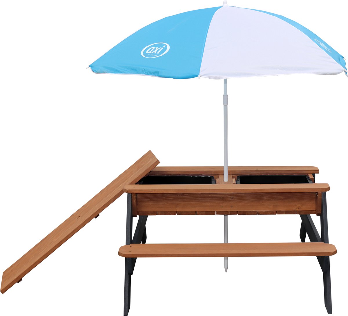 AXI Nick Zand & Water Picknicktafel in Antraciet/Bruin - Met Parasol in Blauw/Wit - Multifunctionele Picknick tafel van FSC hout - Picknick tafel voor kinderen van hout — afbeelding 2