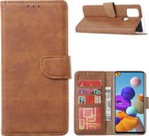 LuxeBass Hoesje geschikt voor Samsung Galaxy A21S - Bookcase Bruin- portemonnee hoesje - telefoonhoes - gsm hoes - telefoonhoesjes