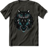 Uil - Dieren Mandala T-Shirt | Lichtblauw | Grappig Verjaardag Zentangle Dierenkop Cadeau Shirt | Dames - Heren - Unisex | Wildlife Tshirt Kleding Kado | - Donker Grijs - L