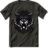 Tijger - Dieren Mandala T-Shirt | Paars | Grappig Verjaardag Zentangle Dierenkop Cadeau Shirt | Dames - Heren - Unisex | Wildlife Tshirt Kleding Kado | - Donker Grijs - 3XL