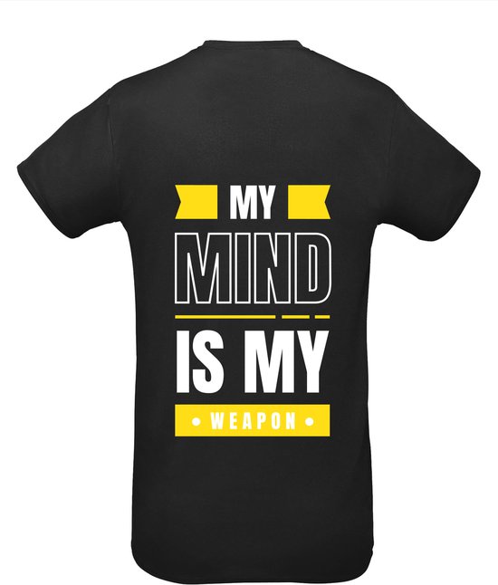 Huurdies Sportshirt | My mind is my weapon | maat  XXL | Bedrukkingskleur geel  | shirt zwart