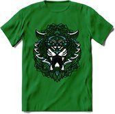 Tijger - Dieren Mandala T-Shirt | Lichtblauw | Grappig Verjaardag Zentangle Dierenkop Cadeau Shirt | Dames - Heren - Unisex | Wildlife Tshirt Kleding Kado | - Donker Groen - M