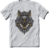 Vos - Dieren Mandala T-Shirt | Geel | Grappig Verjaardag Zentangle Dierenkop Cadeau Shirt | Dames - Heren - Unisex | Wildlife Tshirt Kleding Kado | - Licht Grijs - Gemaleerd - M