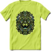 Leeuw - Dieren Mandala T-Shirt | Lichtblauw | Grappig Verjaardag Zentangle Dierenkop Cadeau Shirt | Dames - Heren - Unisex | Wildlife Tshirt Kleding Kado | - Groen - S