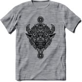Bizon - Dieren Mandala T-Shirt | Grijs | Grappig Verjaardag Zentangle Dierenkop Cadeau Shirt | Dames - Heren - Unisex | Wildlife Tshirt Kleding Kado | - Donker Grijs - Gemaleerd -