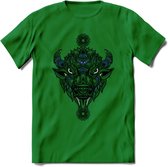 Bizon - Dieren Mandala T-Shirt | Donkerblauw | Grappig Verjaardag Zentangle Dierenkop Cadeau Shirt | Dames - Heren - Unisex | Wildlife Tshirt Kleding Kado | - Donker Groen - S