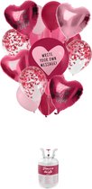 Heliumtank - inclusief Ballonnen - Valentijn - liefde - Lint - 18 delig