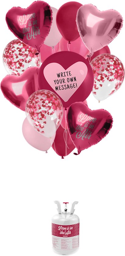 Heliumtank - inclusief Ballonnen - Valentijn - liefde - Lint - 18 delig