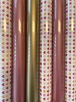 Inpakpapier Hartjes Valentijnsdag  Roze Goud- Breedte 50 cm - 300cm lang