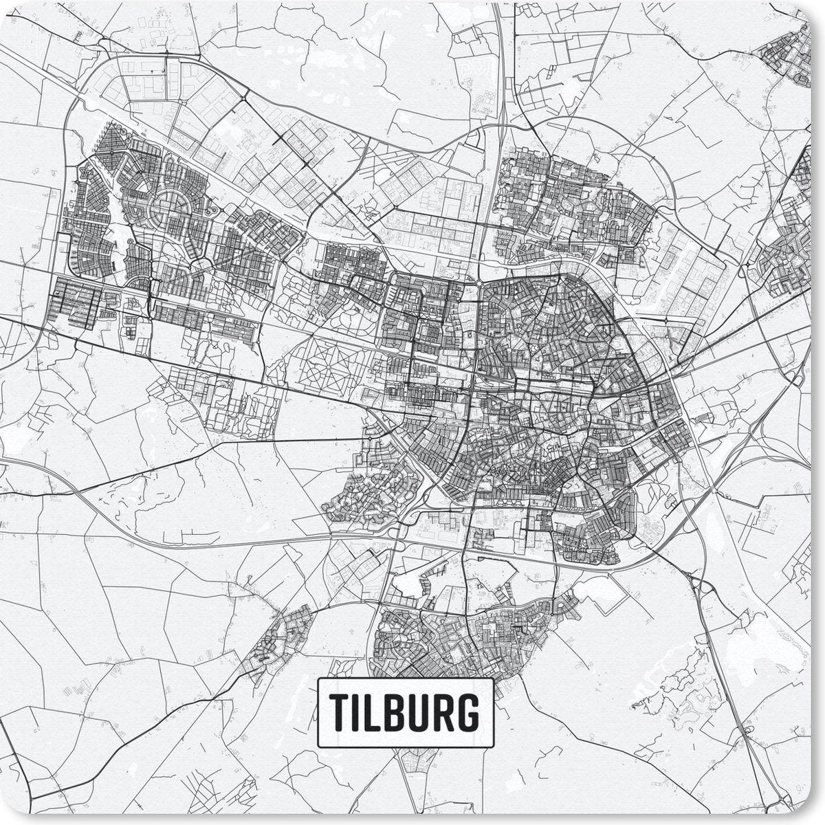 Muismat 30x30 cm - Mousepad Stadskaart Tilburg - Muismatten