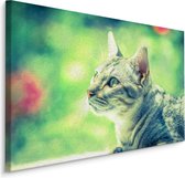 Schilderij - Kat in het Groen, Premium Print op Canvas, 5 maten