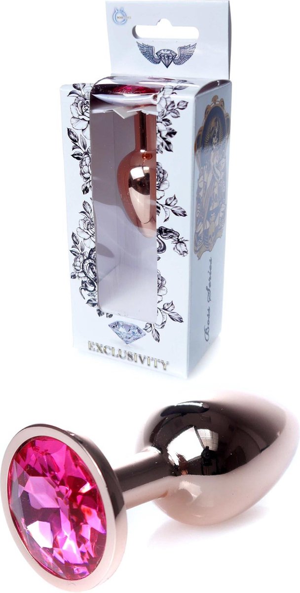 Goedkoopste Bossoftoys - 64-00107 - Unique Colour - Rose Gold Anal Plug - Gold Plug with Pink stone - length 7 CM - Dia 2,7 CM - colour window box