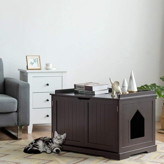 FURNIBELLA-Kattenhuis, Grote Kattenbak, Kattenhuis Voor De Geliefde Huisdier Binnen Kattenhuis Afgesloten Kattentoilet Met Kattenhol Kattenkrat Met Stevige Houten Structuur 75 X 54 X 52 Cm FURNIBELLA-Kattenhuis, Grote Kattenbak, Kattenhuis Voor De Geliefde Huisdier Binnen Kattenhuis Afgesloten Kattentoilet Met Kattenhol Kattenkrat Met Stevige Houten Structuur 75 X 54 X 52 Cm