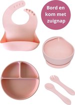 Ik Ben Zo Mooi Onbreekbaar Siliconen Kinderservies met Zuignap Bordje voor Baby en Peuter - Set van 5 stuks - Blush Roze