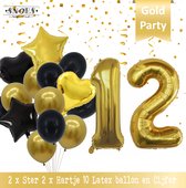 Cijfer Ballon 12 Jaar Black & Gold Boeket * Hoera 12 Jaar Verjaardag Decoratie Set van 15 Ballonnen * 80 cm Verjaardag Nummer Ballon * Snoes * Verjaardag Versiering * Kinderfeestje