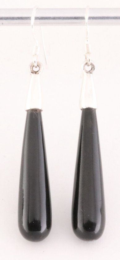 Zilveren oorbellen met pegels onyx