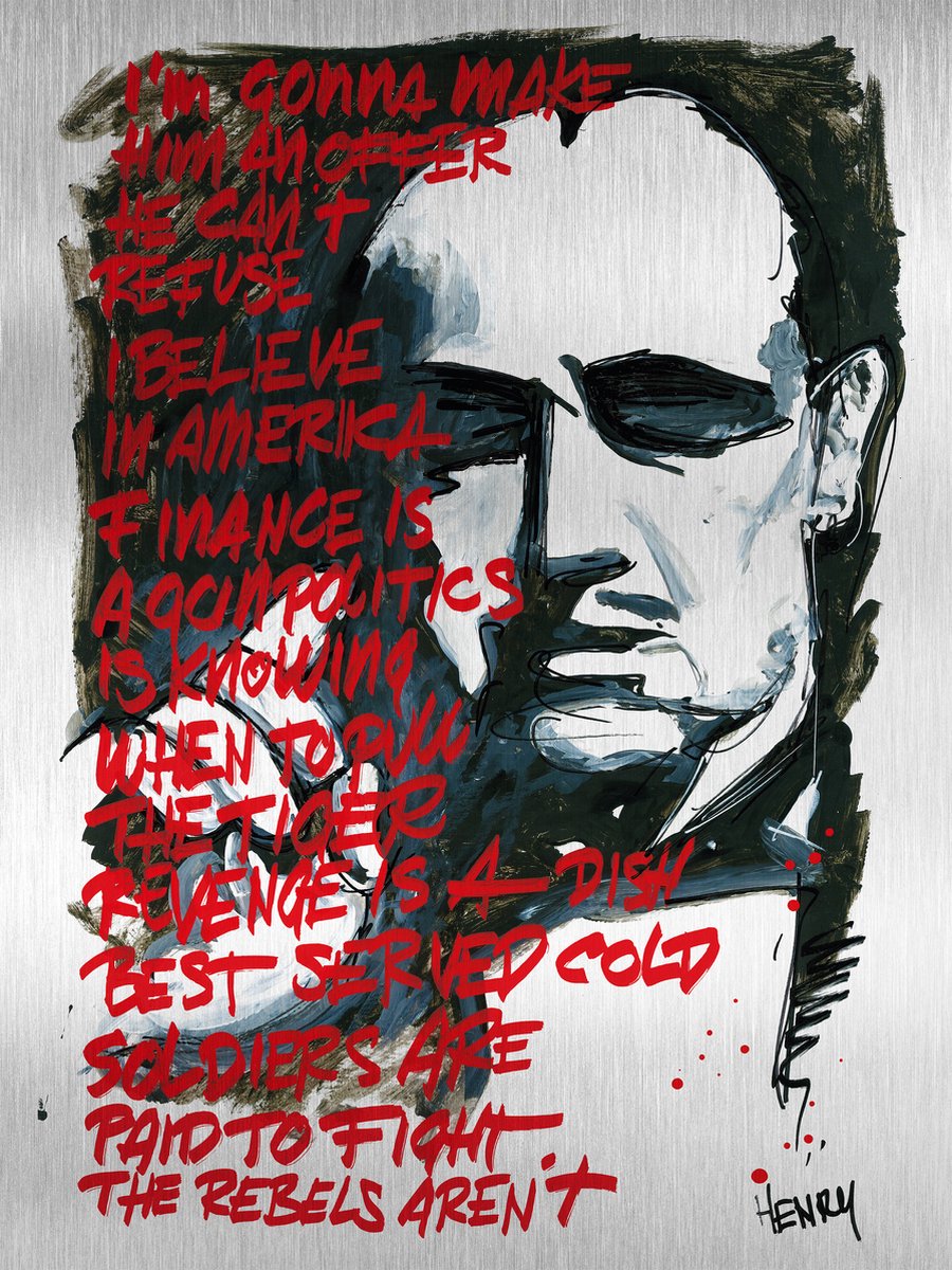 MARLON BRANDO * I GONNA MAKE HIM AN OFFER HE CAN'T REFUSE * - sign painted kunstwerk op geborsteld aluminium 60 x 80 cm