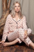 Seamlife Homewear - Dames Pyjama Set -BIO - Lang -Roze Hartjes - (XS)